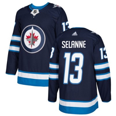 Adidas Winnipeg Jets #13 Teemu Selanne Navy Blue Home Authentic Stitched NHL Jersey